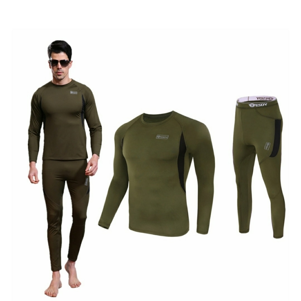 ESTY Mens Long Johns Thermal Underwear Shirt and Pant Set 3X Army Green